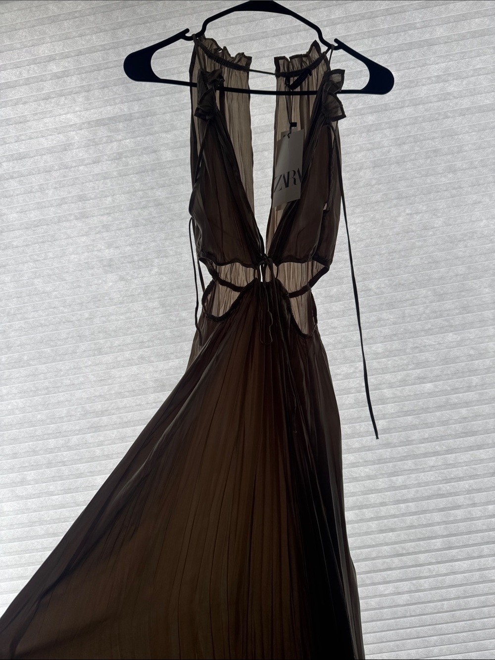 ZARA Brown Sheer Backless Cutout Maxi Dress